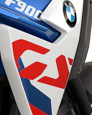 The distinctive GS logo on the F 900 GS from BMW Motorrad