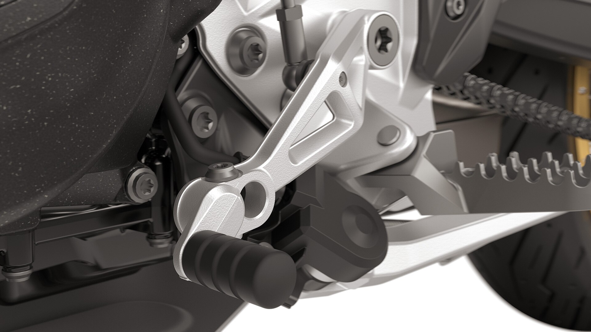 The adjustable gearshift and brake lever comes as standard with the F 900 GS from BMW Motrorrad