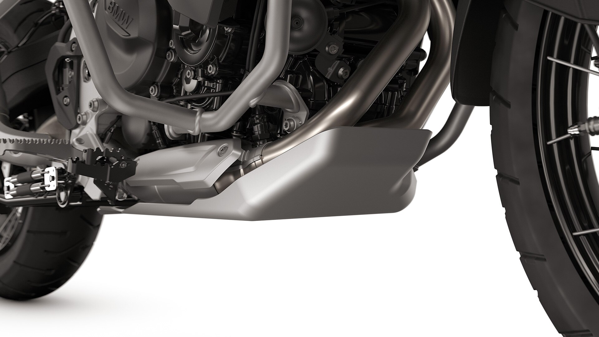 The standard aluminium underride guard of the F 900 GS Adventure by BMW Motorrad