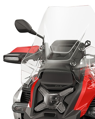 High windscreen/hand protector with integral flashing turn indicator as standard