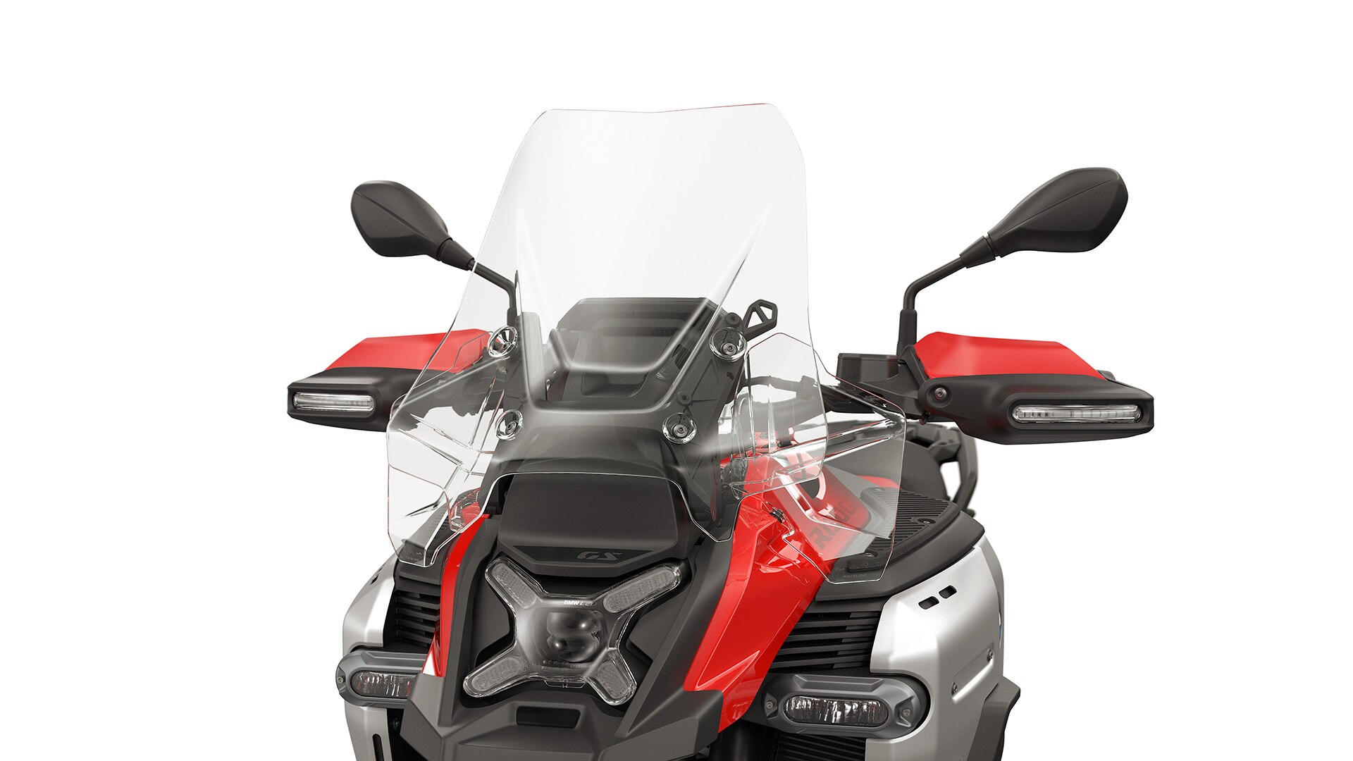 High windscreen/hand protector with integral flashing turn indicator as standard