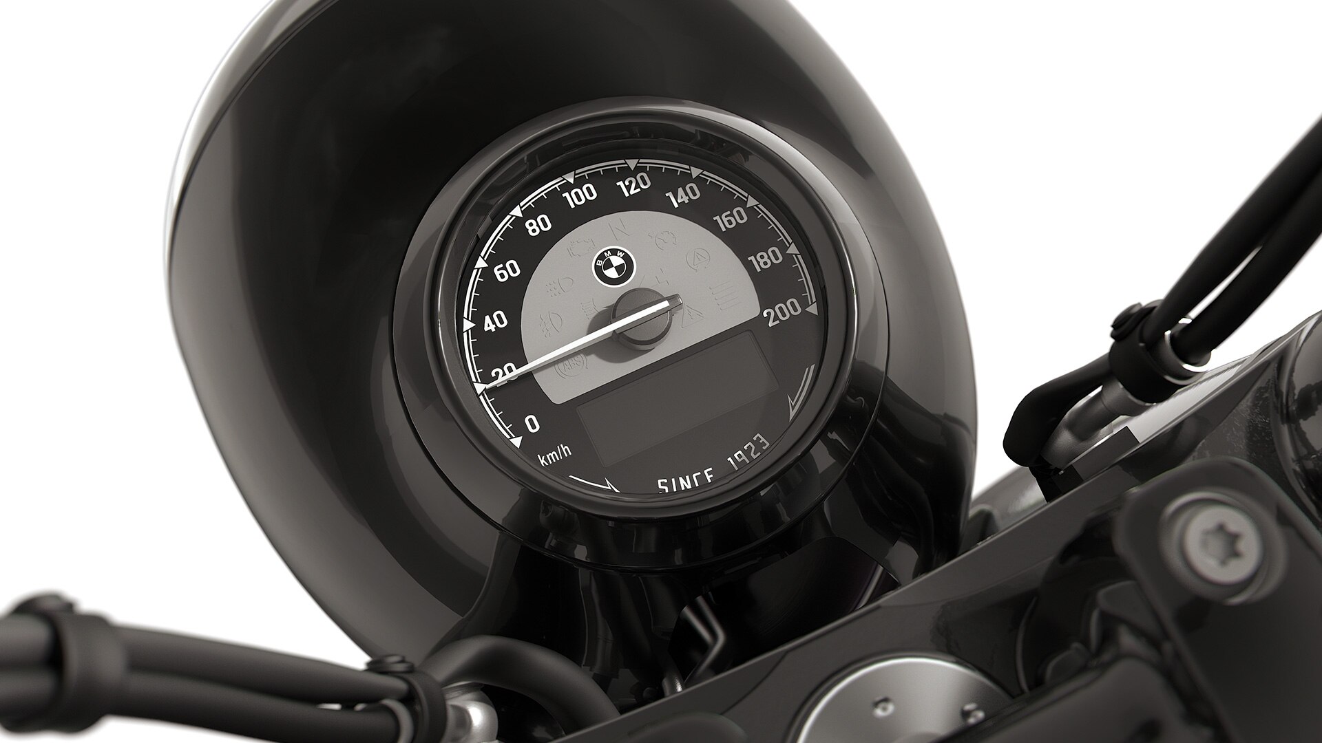 Detailed image of the round instrument speedometer of the R 18 Roctane from BMW Motorrad