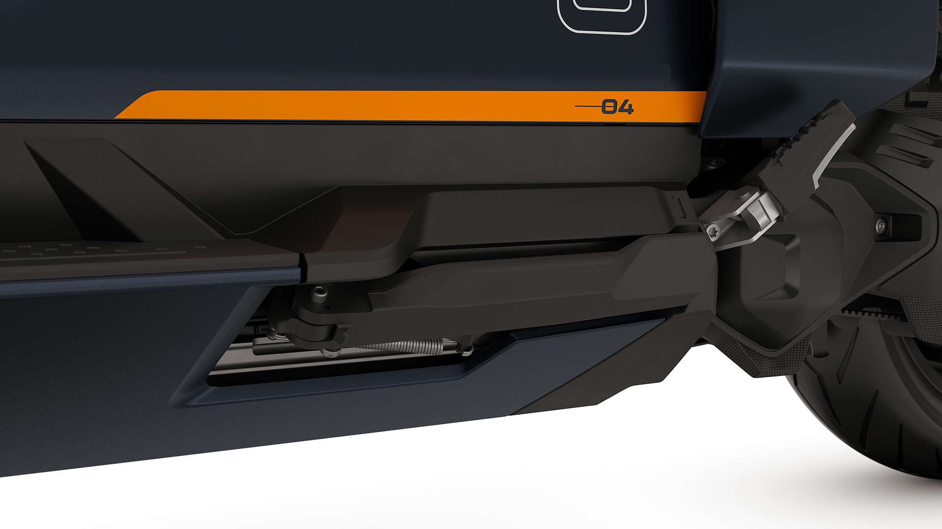 Integrated side stand of the BMW CE 04.